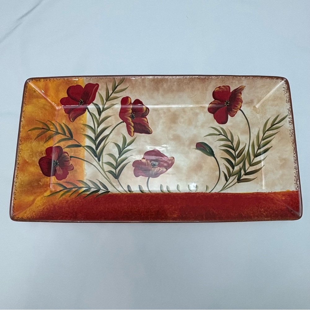 Pier 1 Poppies Earthenware Hand Painted Serving Tray